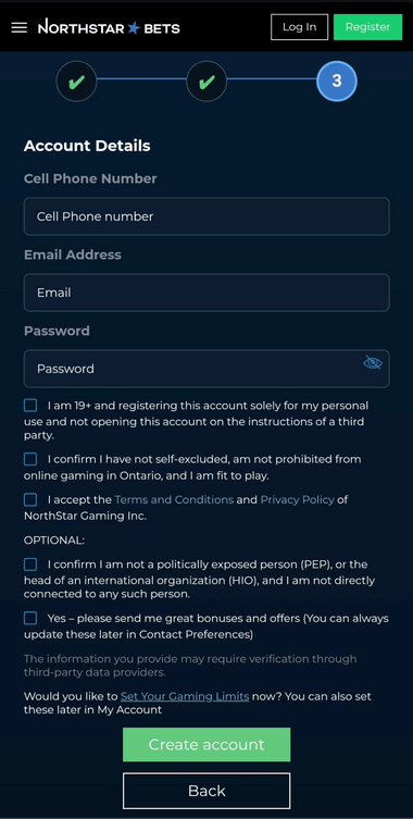 Visual step-by-step guidance on the registration process for NorthStar Bets Casino depicted in Image 1.