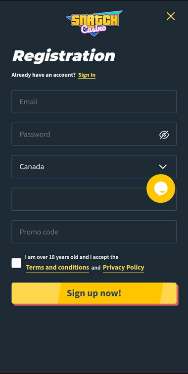 Visual guide for the Snatch Casino registration process – Image 1.