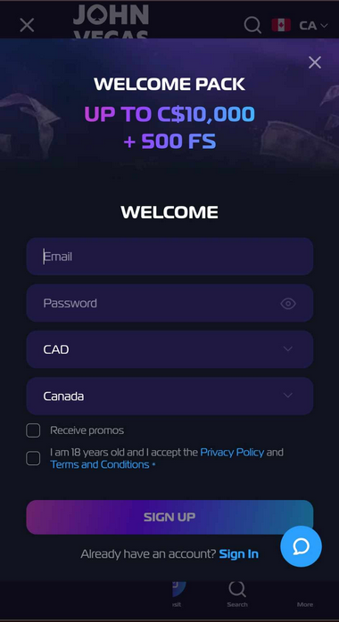 First image clarifying John Vegas Casino’s registration steps.