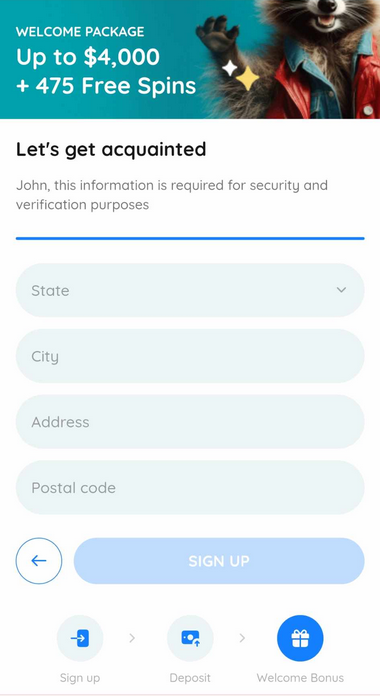 Visual steps of the registration process for Rooli Casino - Image 1.