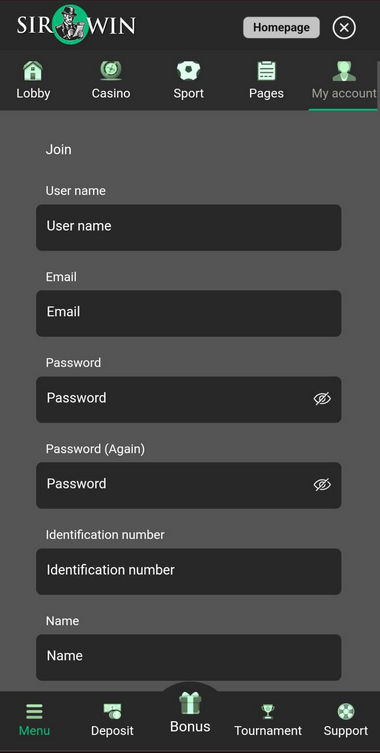 Additional visual guide to the registration process at SirWin Casino.