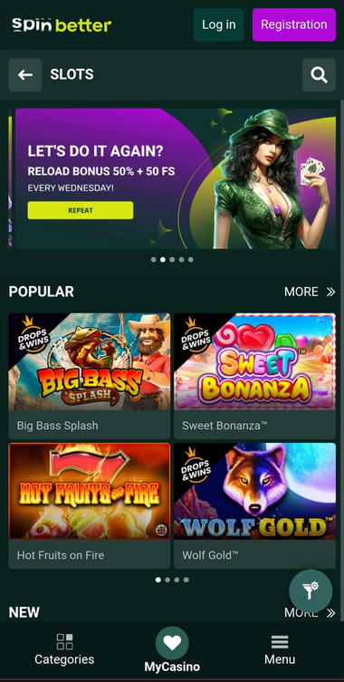 SpinBetter Casino Mobile Preview 1