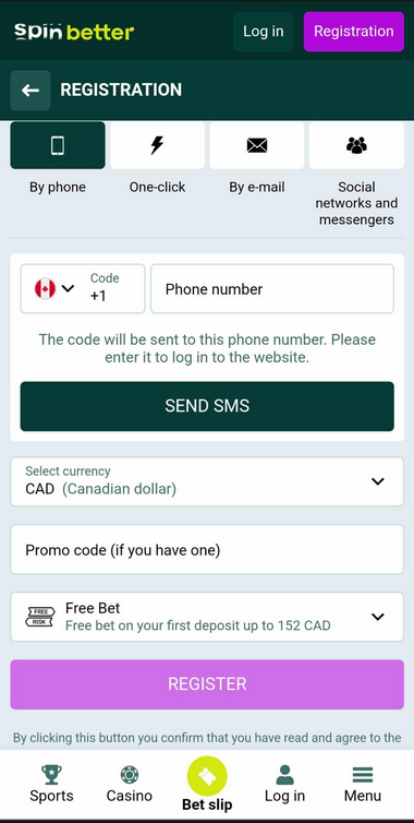 Take a look at the SpinBetter Casino registration process with Image 1.