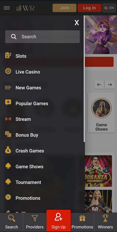 WinsRoyal Casino Mobile Preview 1