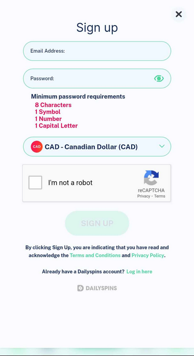 Visualize the registration steps with DailySpins Casino in this first image.