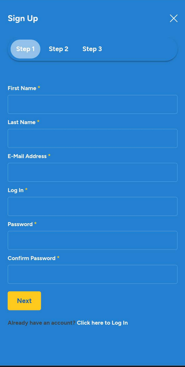 A visual guide on how to complete the Jack Million Casino registration process - Step 1.