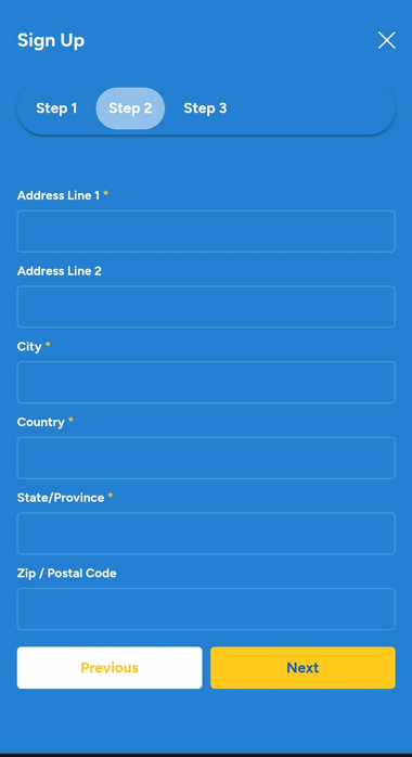 Visual aid displaying the second step in registering with Jack Million Casino.