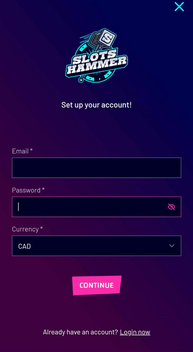 Continuing the registration tutorial at Slots Hammer Casino with image 2.