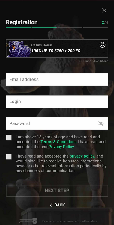Visual guide to registration at Betinia Casino: Image 2