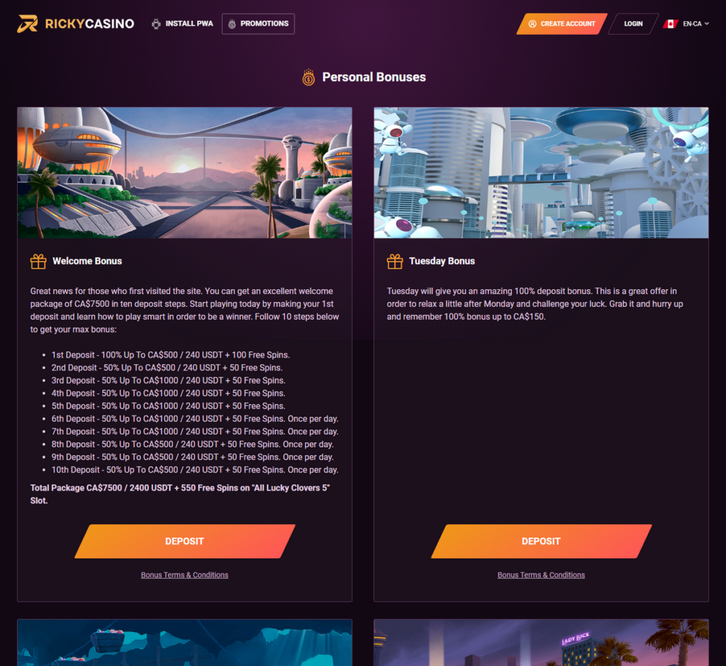 Ricky Casino Desktop Preview 2