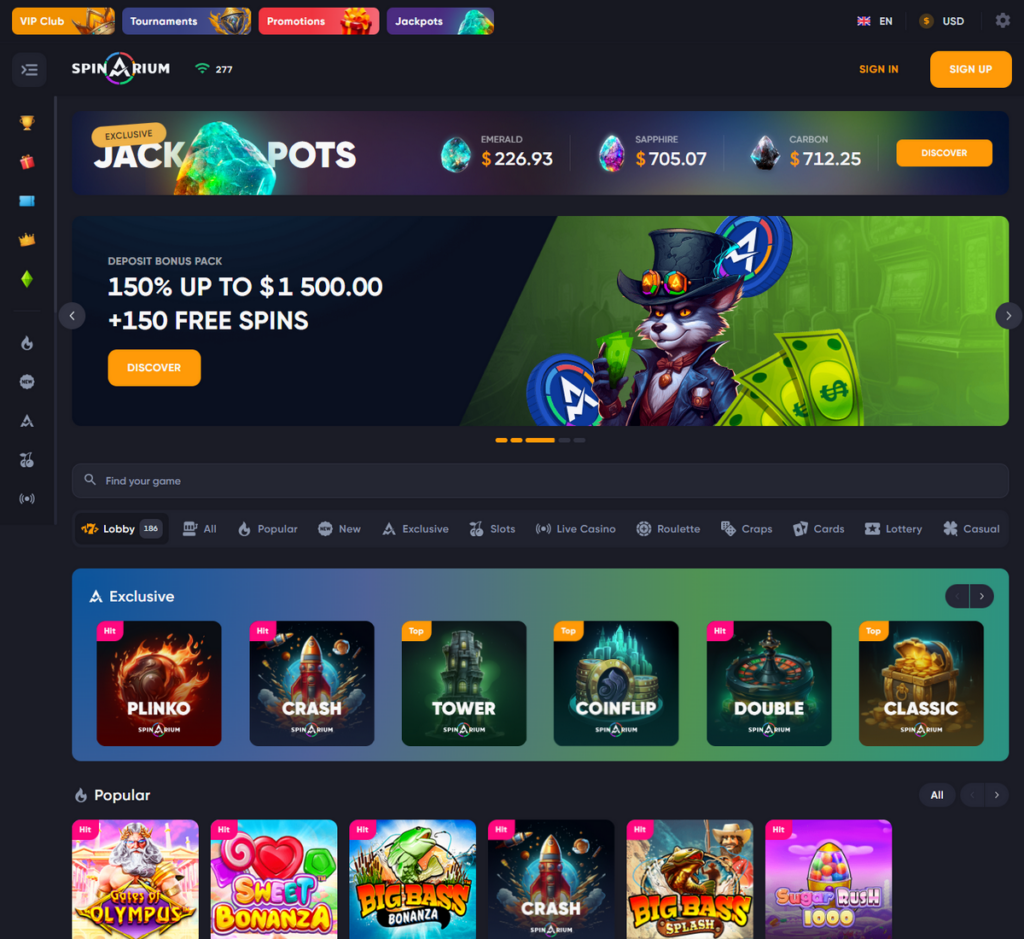 Spinarium Casino Desktop Preview 1