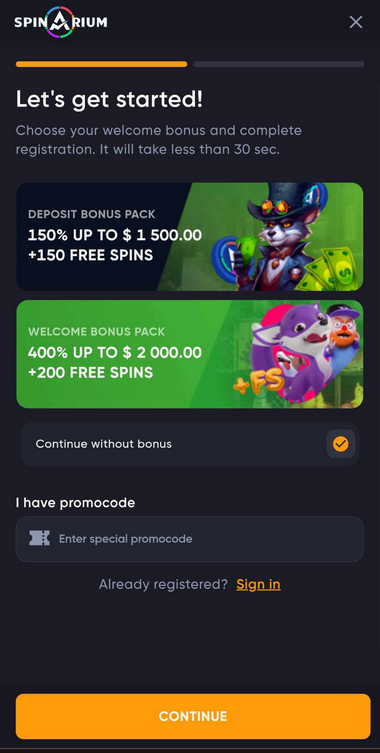 The process of registering at Spinarium Casino displayed in Image 1.