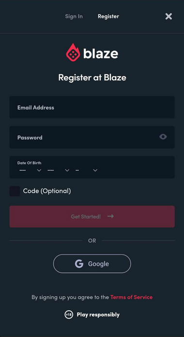 Graphical Representation of Blaze Casino's Registration Process Image 1