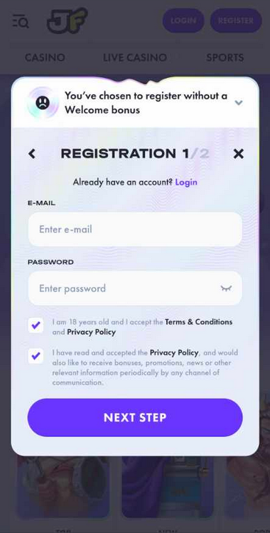 A glimpse of the Jackpot Frenzy Casino Registration Process - Image 2