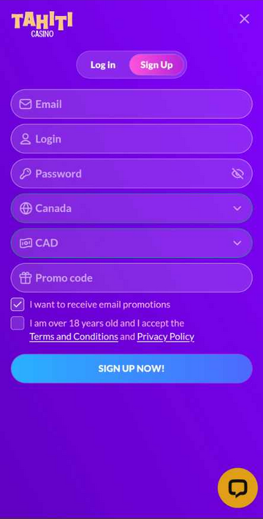 Tahiti Casino Registration Process Demonstration (Image 1)