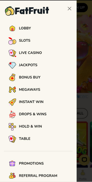 FatFruit Casino Mobile Preview 1