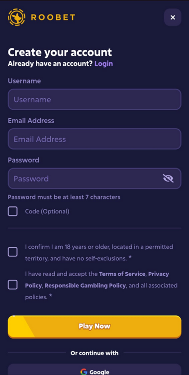 Start with our step-by-step image guide on Roobet Casino’s registration process to easily set up your account.