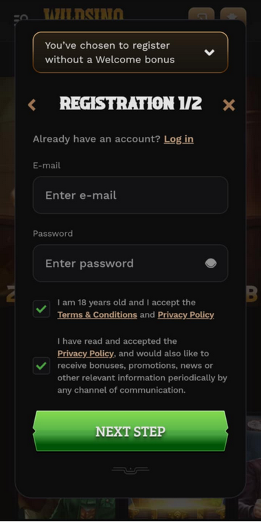 A third image depicting the registration journey on Wildsino.