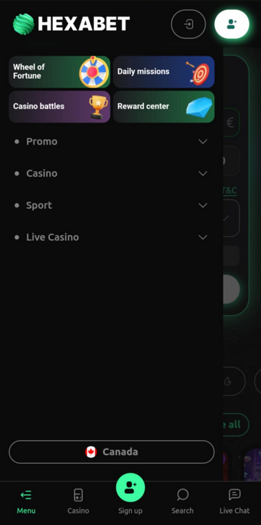 HexaBet Casino Mobile Preview 1