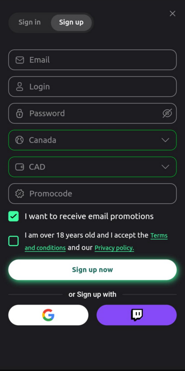 Process Image for HexaBet Casino Registration, Image 1