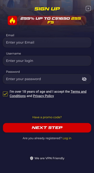 Explore the intuitive registration process at Slota Casino as our visuals guide you step-by-step.