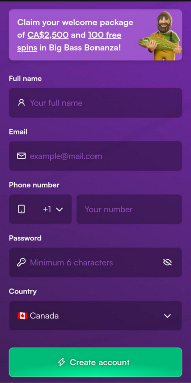 Experience the step-by-step registration with visuals showcasing the Instaspin Casino application process.