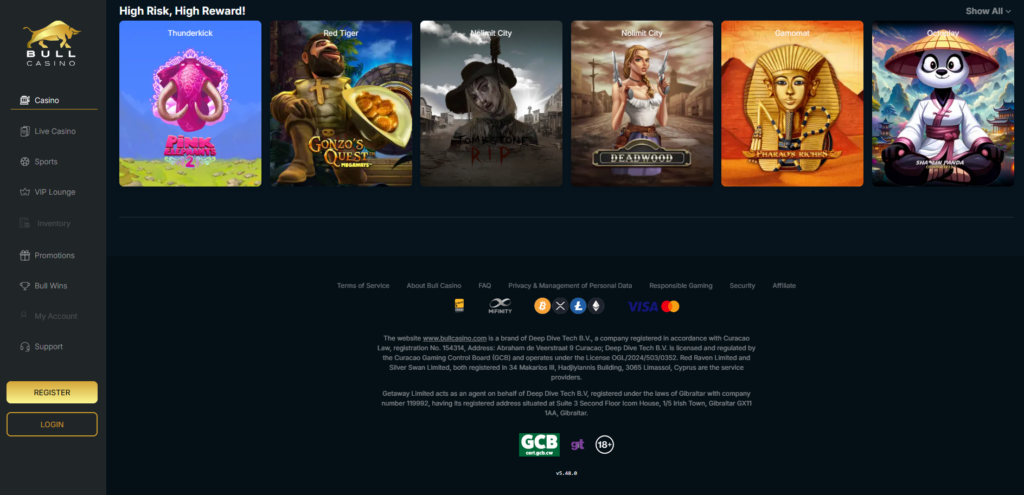 Предварительный просмотр Bull Casino на ПК 2