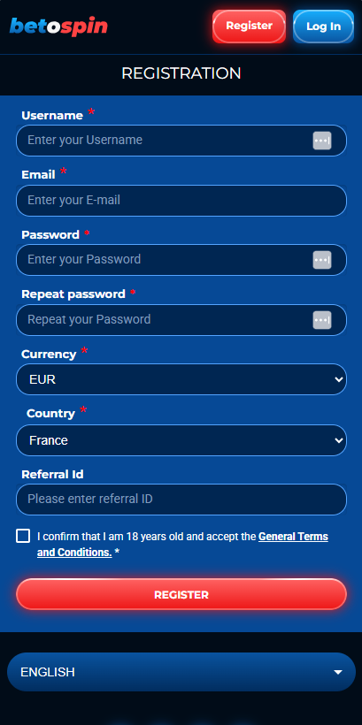 Visual guide of the BetOspin Casino registration process.