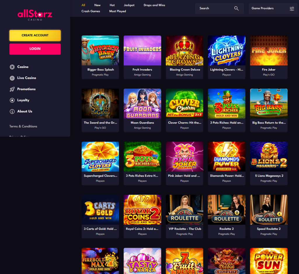 AllStarz Casino Desktop Preview 1