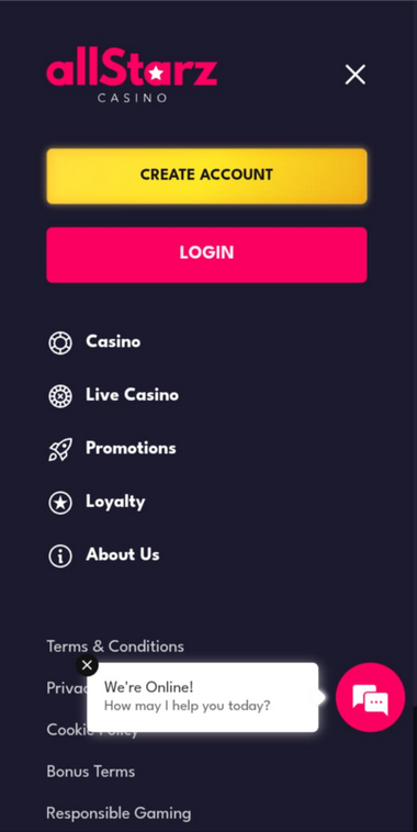 AllStarz Casino Mobile Preview 1