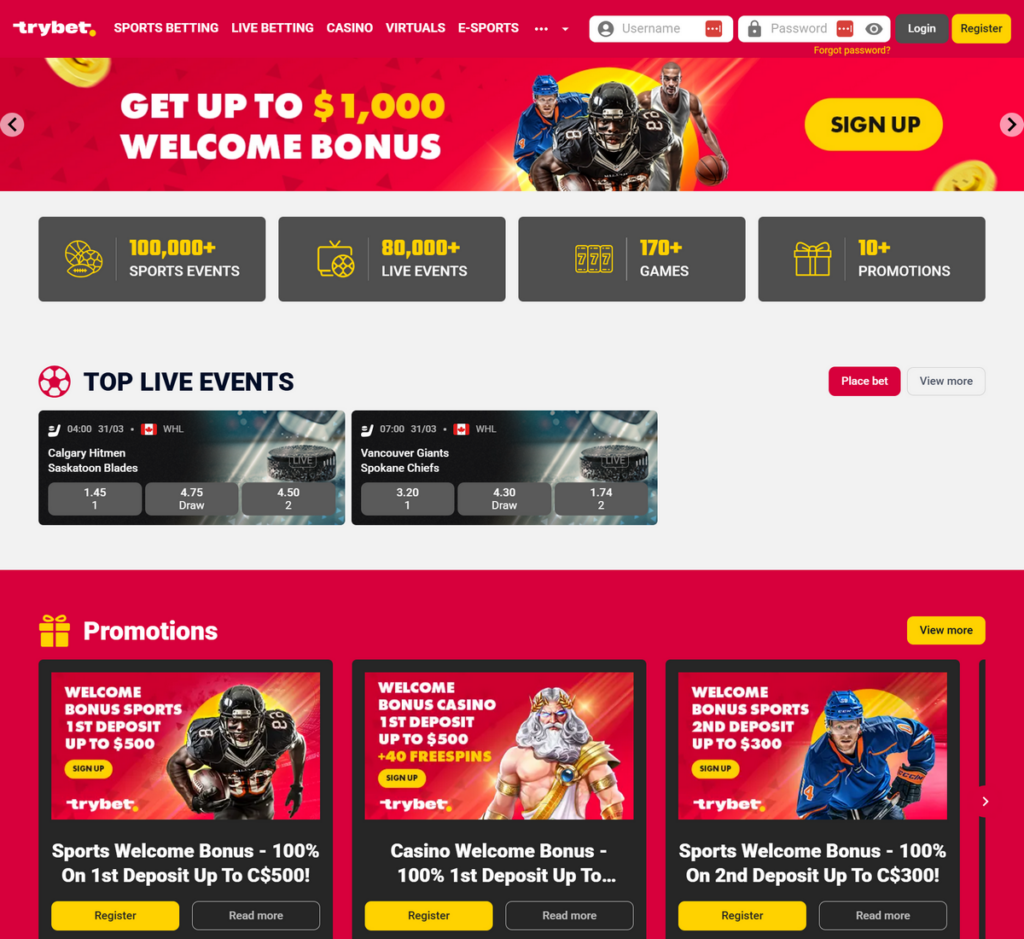 Trybet Casino Desktop Preview 1
