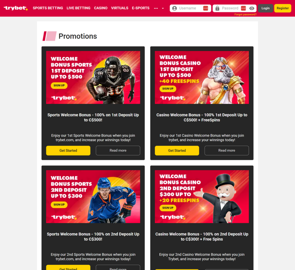 Trybet Casino Desktop Preview 2