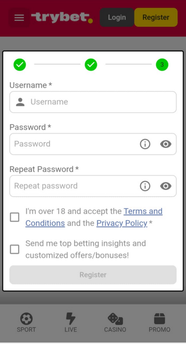 Step-by-step Guide to Registering at Trybet Casino: Image 3