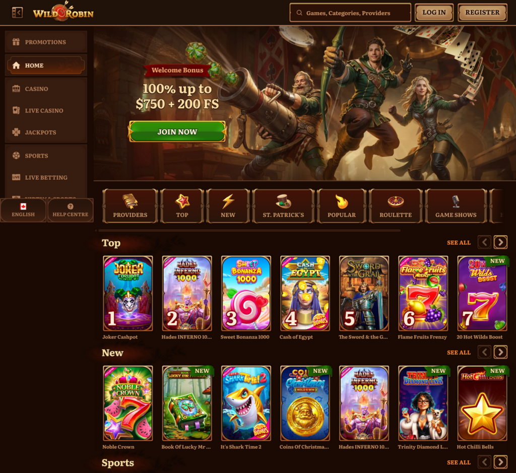 WildRobin Casino Desktop Preview 1