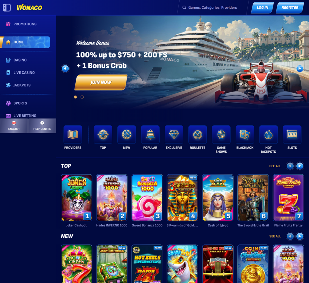 Wonaco Casino Desktop Preview 1
