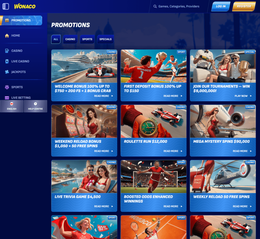 Wonaco Casino Desktop Preview 2