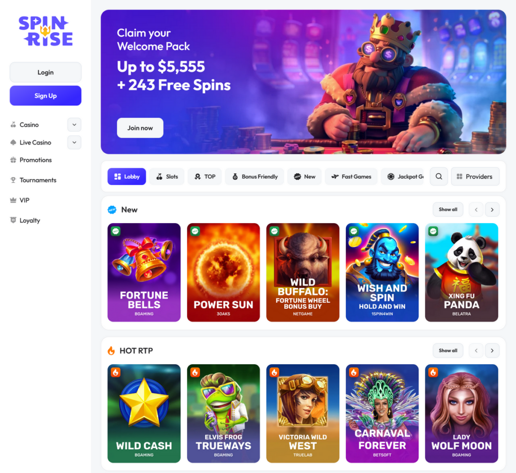 Spinrise Casino Desktop Preview 1